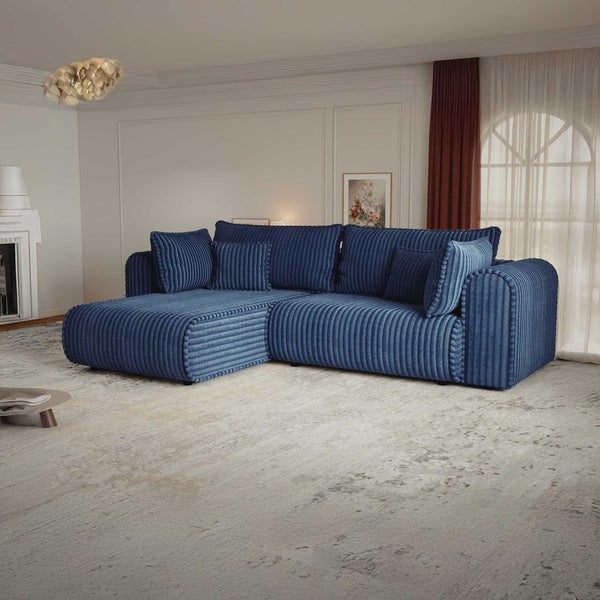 Colțar extensibil dumonde cu ladă de depozitare si sezut confortabil din spuma high-density, Monaco L Tilia Albastru 270x100 cm