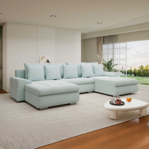 Colțar extensibil dumonde cu ladă de depozitare si sezut confortabil din spuma high-density, Leonardo U Jaguar Verde Mint 16 360x185 cm
