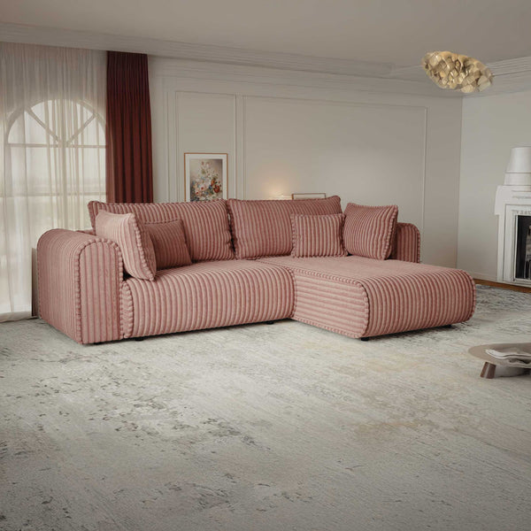 Colțar extensibil dumonde cu ladă de depozitare si sezut confortabil din spuma high-density, Monaco L Tilia Roz II 270x100 cm