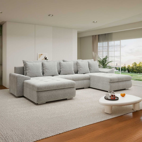 Colțar extensibil dumonde cu ladă de depozitare si sezut confortabil din spuma high-density, Leonardo U Arena Gri 15 360x185 cm