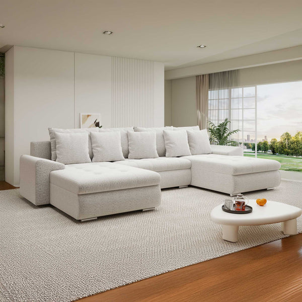 Colțar extensibil dumonde cu ladă de depozitare si sezut confortabil din spuma high-density, Leonardo U Jaguar Gri 19 360x185 cm