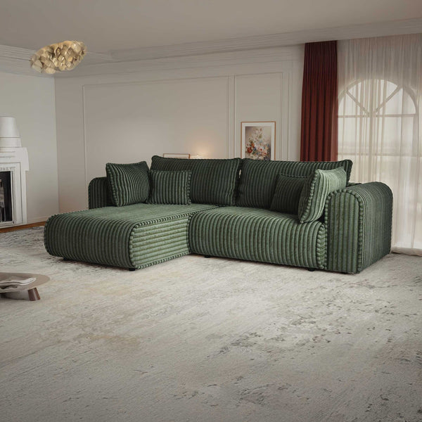 Colțar extensibil dumonde cu ladă de depozitare si sezut confortabil din spuma high-density, Monaco L Tilia Verde 270x100 cm