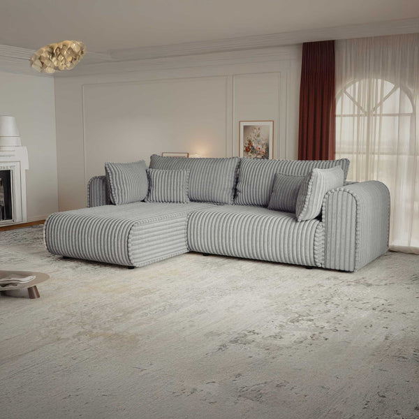 Colțar extensibil dumonde cu ladă de depozitare si sezut confortabil din spuma high-density, Monaco L Tilia Dove 270x100 cm