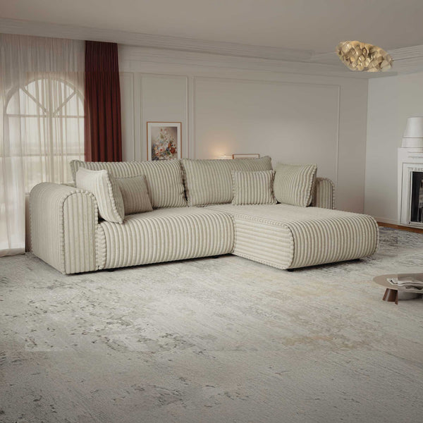 Colțar extensibil dumonde cu ladă de depozitare si sezut confortabil din spuma high-density, Monaco L Tilia Bej II 270x100 cm