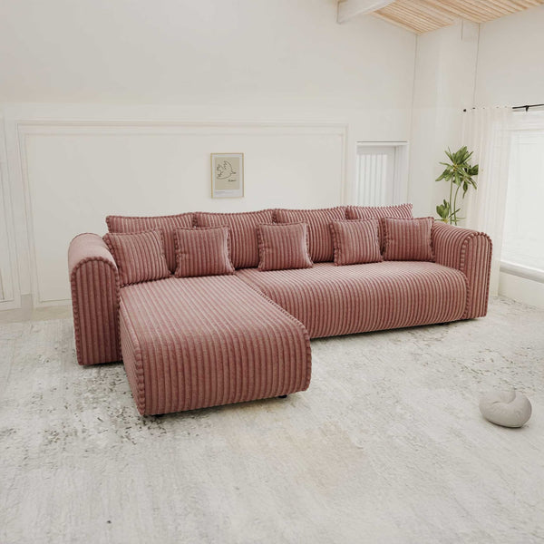 Colțar extensibil dumonde cu ladă de depozitare si sezut confortabil din spuma high-density, Monaco XL Tilia Roz 340x185 cm