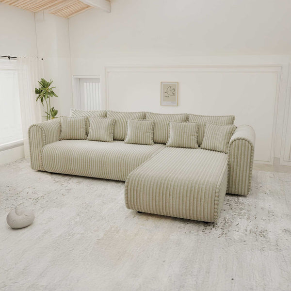 Colțar extensibil dumonde cu ladă de depozitare si sezut confortabil din spuma high-density, Monaco XL Tilia Bej II 340x185 cm