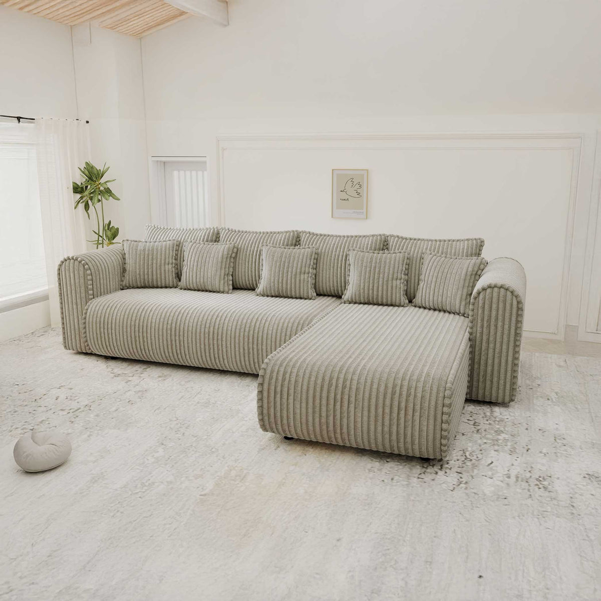 Colțar extensibil dumonde cu ladă de depozitare si sezut confortabil din spuma high-density, Monaco XL Tilia Capucino II 340x185 cm