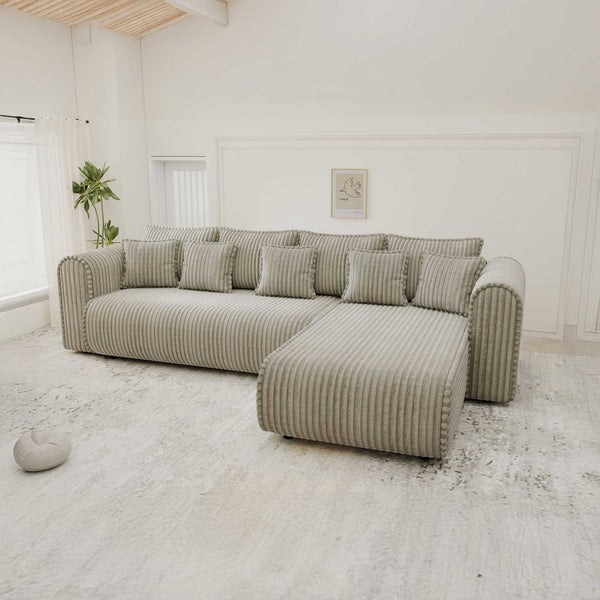 Colțar extensibil dumonde cu ladă de depozitare si sezut confortabil din spuma high-density, Monaco XL Tilia Capucino II 340x185 cm