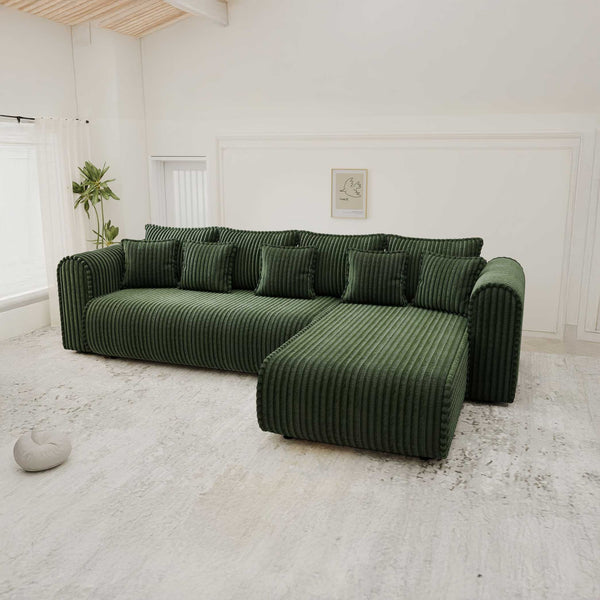 Colțar extensibil dumonde cu ladă de depozitare si sezut confortabil din spuma high-density, Monaco XL Tilia Verde II 340x185 cm