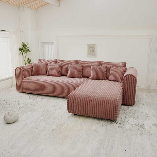 Colțar extensibil dumonde cu ladă de depozitare si sezut confortabil din spuma high-density, Monaco XL Tilia Roz II 340x185 cm