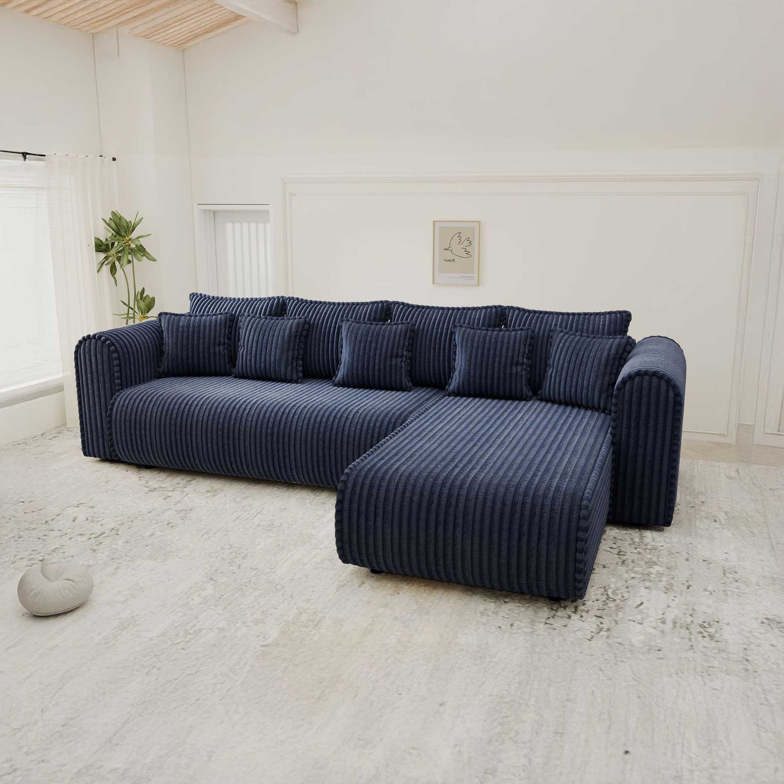 Colțar extensibil dumonde cu ladă de depozitare si sezut confortabil din spuma high-density, Monaco XL Tilia Albastru II 340x185 cm