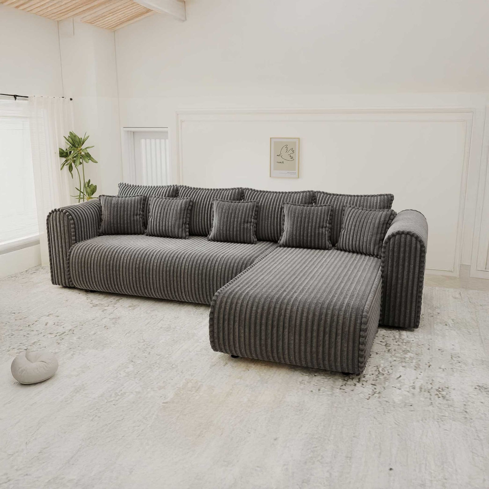 Colțar extensibil dumonde cu ladă de depozitare si sezut confortabil din spuma high-density, Monaco XL Tilia Grafit II 340x185 cm