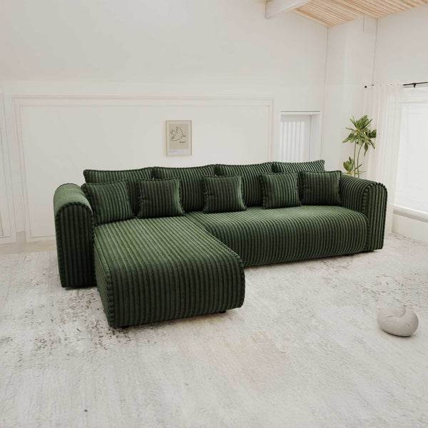Colțar extensibil dumonde cu ladă de depozitare si sezut confortabil din spuma high-density, Monaco XL Tilia Verde 340x185 cm