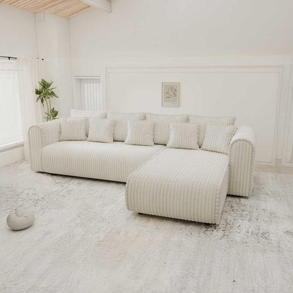 Colțar extensibil dumonde cu ladă de depozitare si sezut confortabil din spuma high-density, Monaco XL Tilia Crem II 340x185 cm
