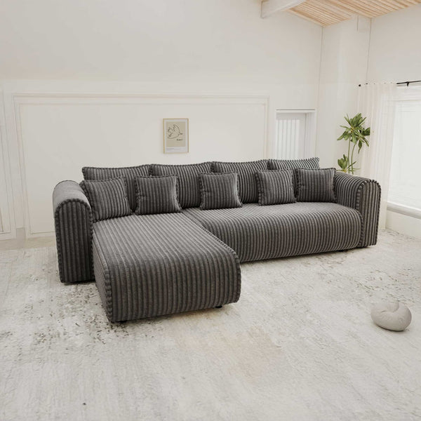 Colțar extensibil dumonde cu ladă de depozitare si sezut confortabil din spuma high-density, Monaco XL Tilia Grafit 340x185 cm