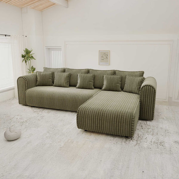 Colțar extensibil dumonde cu ladă de depozitare si sezut confortabil din spuma high-density, Monaco XL Tilia Olive II 340x185 cm