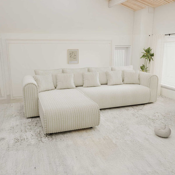 Colțar extensibil dumonde cu ladă de depozitare si sezut confortabil din spuma high-density, Monaco XL Tilia Crem 340x185 cm