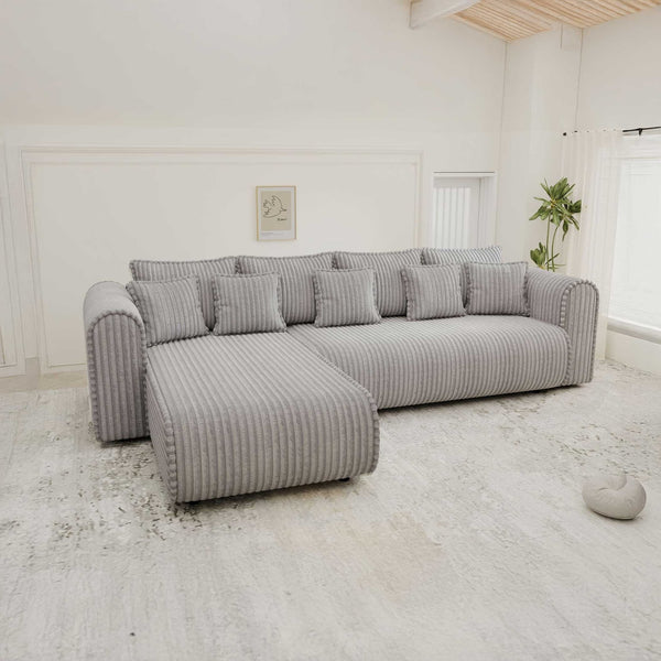 Colțar extensibil dumonde cu ladă de depozitare si sezut confortabil din spuma high-density, Monaco XL Tilia Dove 340x185 cm