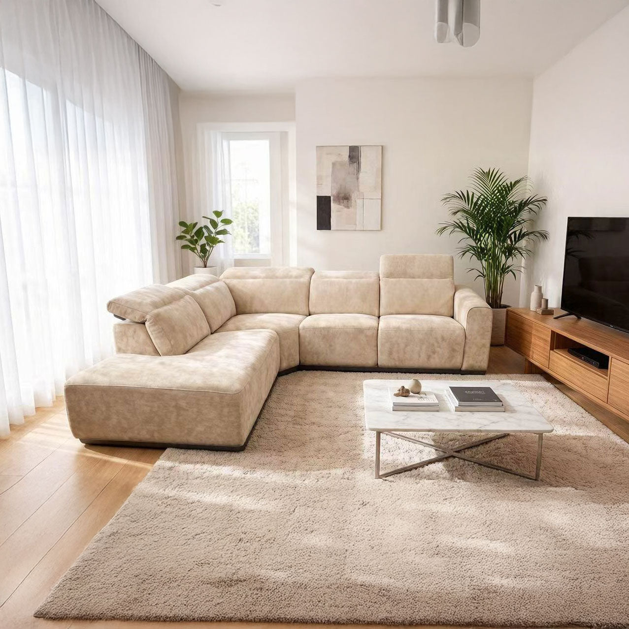 Colțar cu recliner electric și tetiere reglabile dumonde Leonidas 280x246 cm