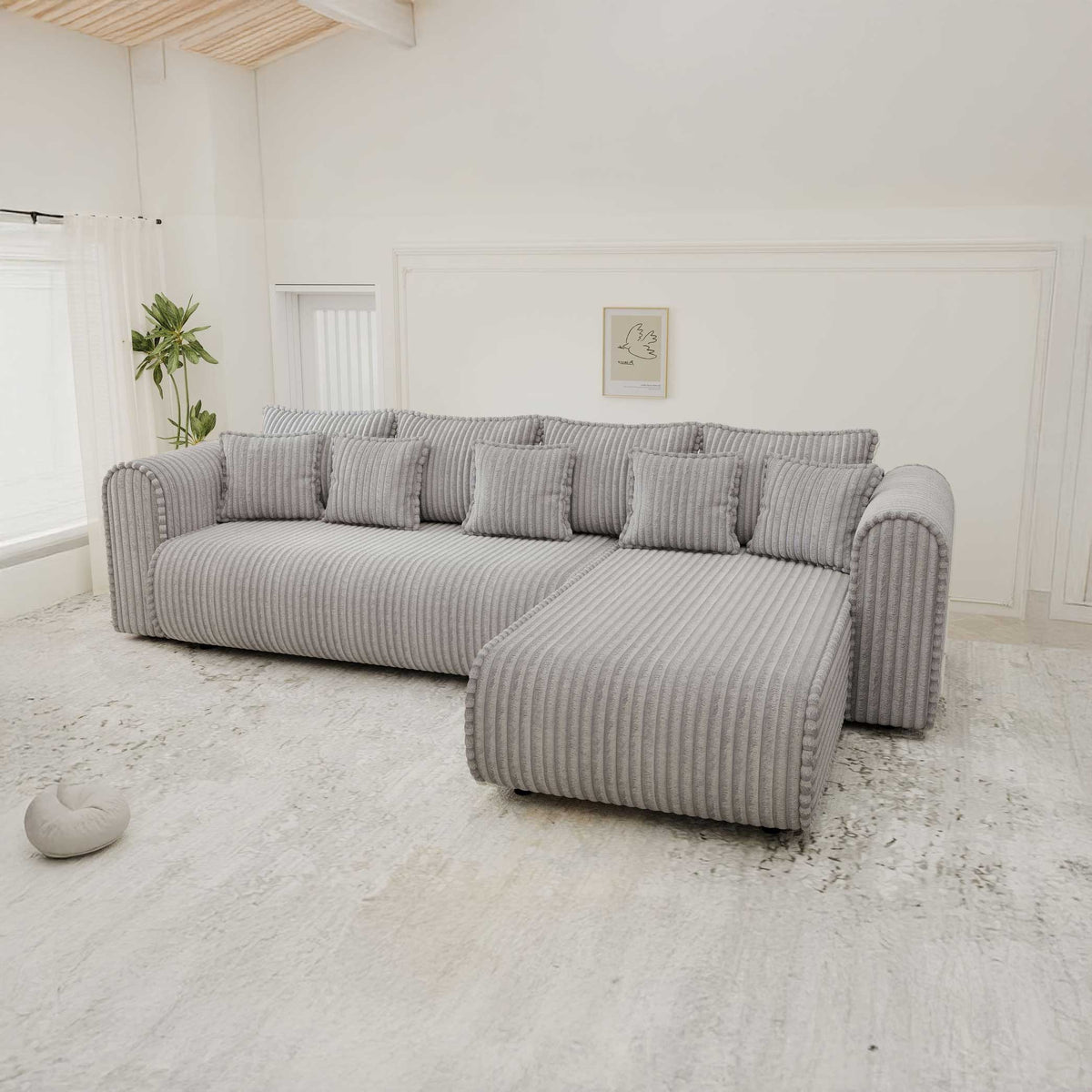 Colțar extensibil dumonde cu ladă de depozitare si sezut confortabil din spuma high-density, Monaco XL Tilia Dove II 340x185 cm