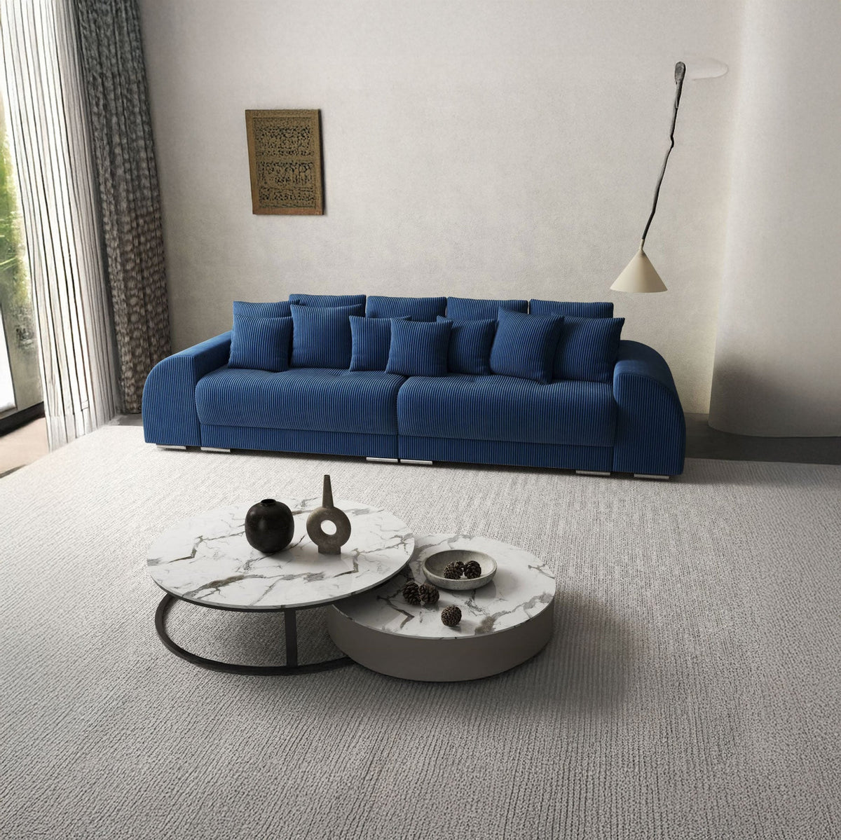 Canapea extensibilă dumonde cu 2 lăzi de depozitare si sezut confortabil din spuma HR, Verona Zoom Blue 310x100 cm Fabrica