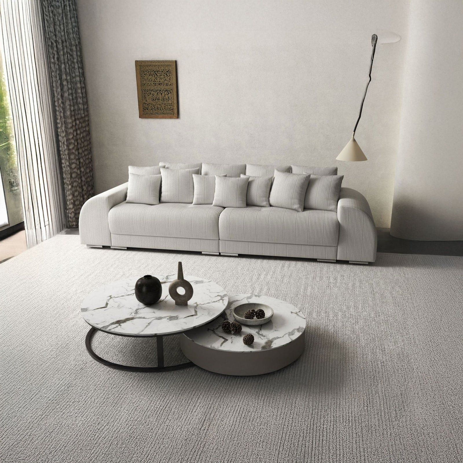 Canapea extensibilă dumonde cu 2 lăzi de depozitare si sezut confortabil din spuma HR, Verona Zoom Cream 310x100 cm Fabrica