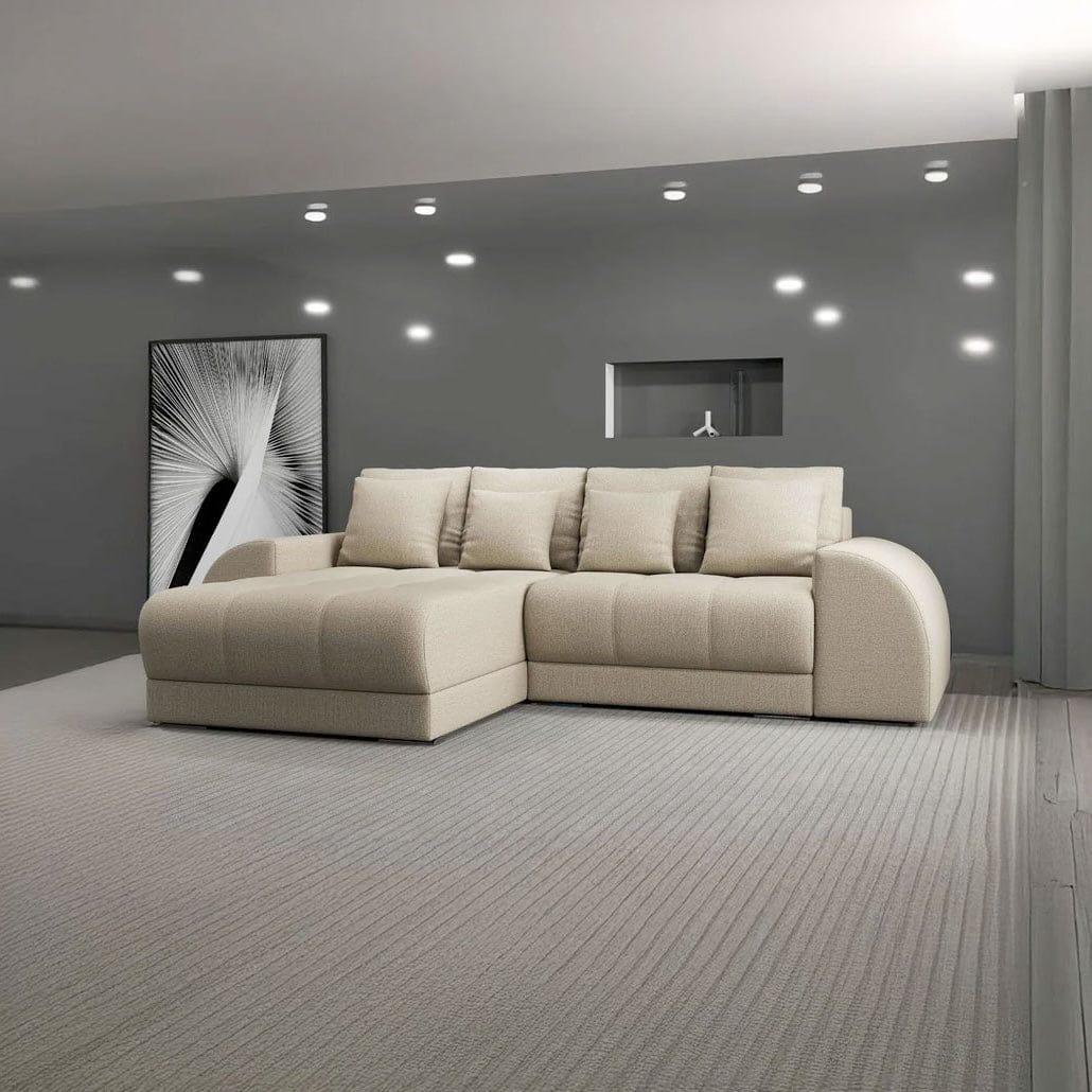 Colțar extensibil dumonde cu ladă de depozitare si sezut confortabil din spuma HR, Verona Enjoy Camel 290x185 cm Fabrica
