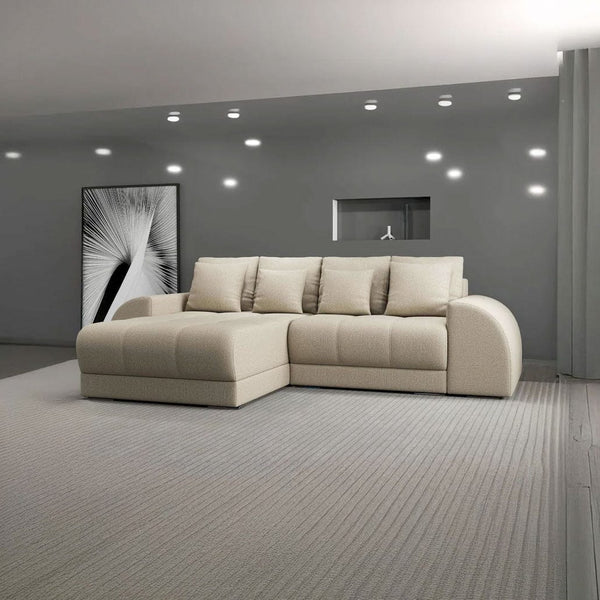 Colțar extensibil dumonde cu ladă de depozitare si sezut confortabil din spuma HR, Verona Enjoy Camel 290x185 cm Fabrica