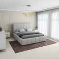 Pat dormitor dumonde, tapitat beige, Ambiance 160x200 cm, somiera rabatabila inclusa, spatiu depozitare