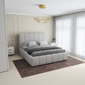 Pat dormitor dumonde, tapitat beige, Ambiance 180x200 cm, somiera rabatabila inclusa, spatiu depozitare