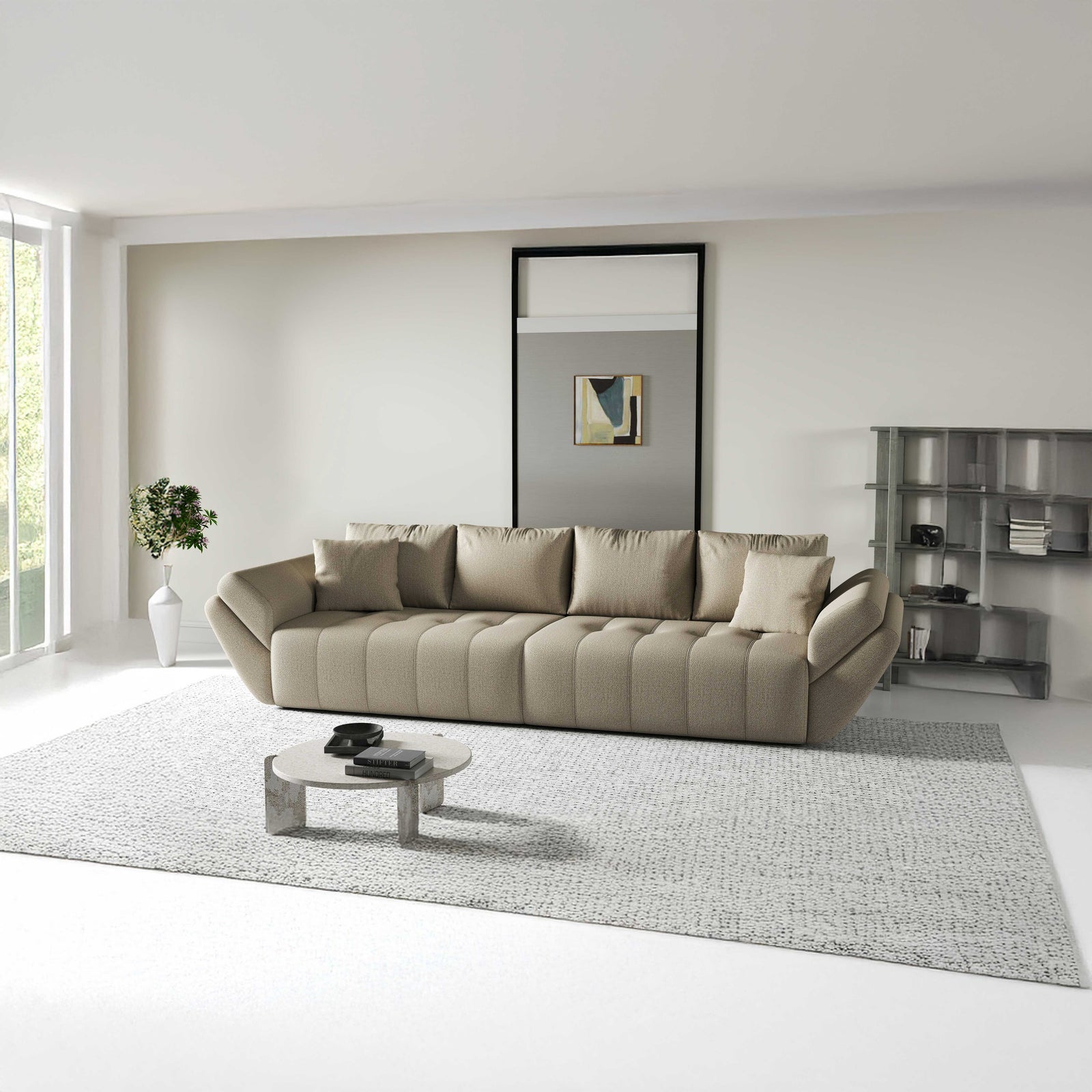 Canapea extensibilă dumonde cu ladă de depozitare si sezut confortabil din spuma HR, Berlin Enjoy Camel 300x100 cm Fabrica