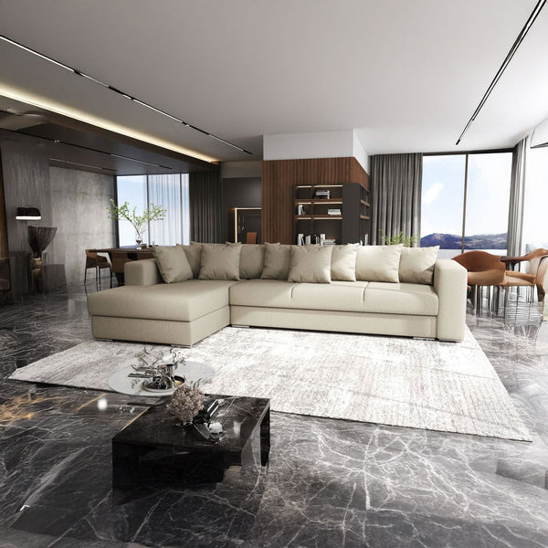 Colțar extensibil dumonde cu ladă de depozitare si sezut confortabil din spuma HR, Gloria Enjoy Camel 320x183 cm Fabrica