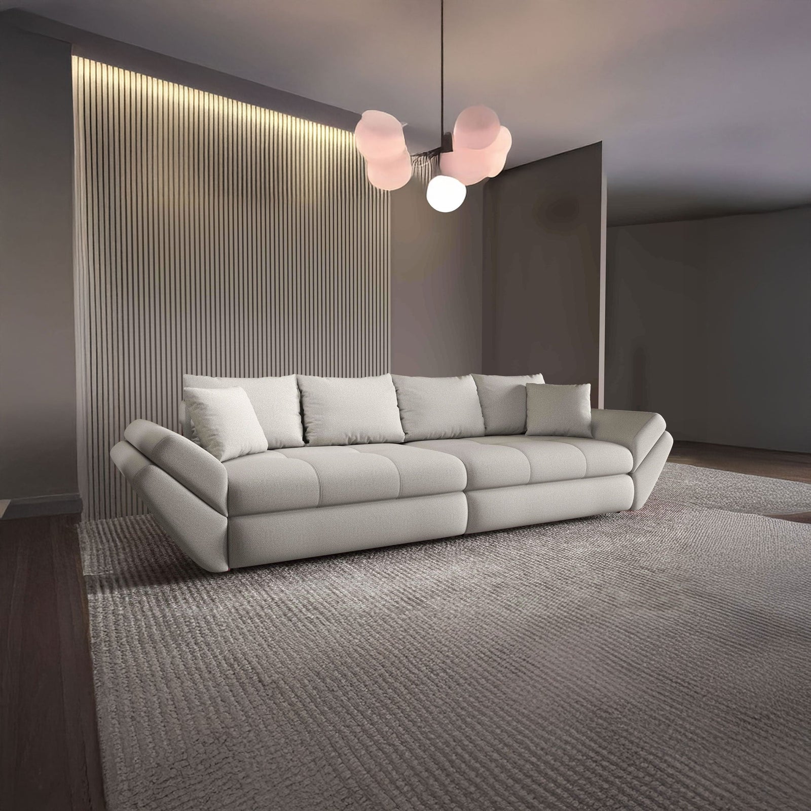Canapea extensibilă dumonde cu ladă de depozitare si sezut confortabil din spuma HR, Loana Enjoy Bej 300x100 cm Fabrica