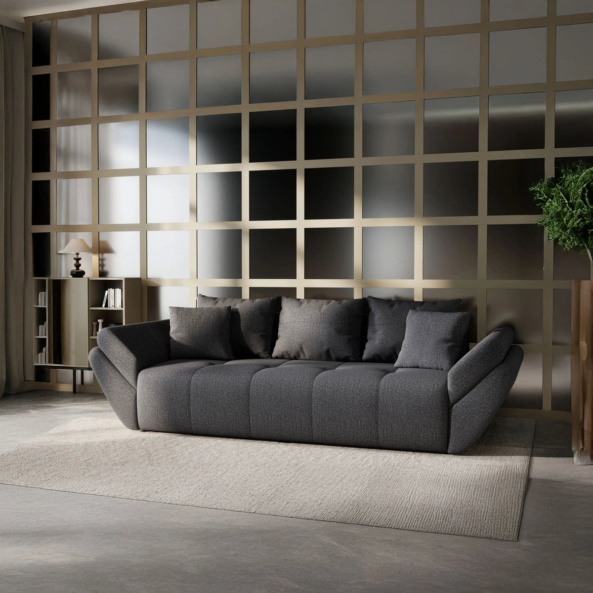 Canapea extensibilă dumonde cu ladă de depozitare si sezut confortabil din spuma HR, Berlin Enjoy Graphite 250x100 cm Fabrica