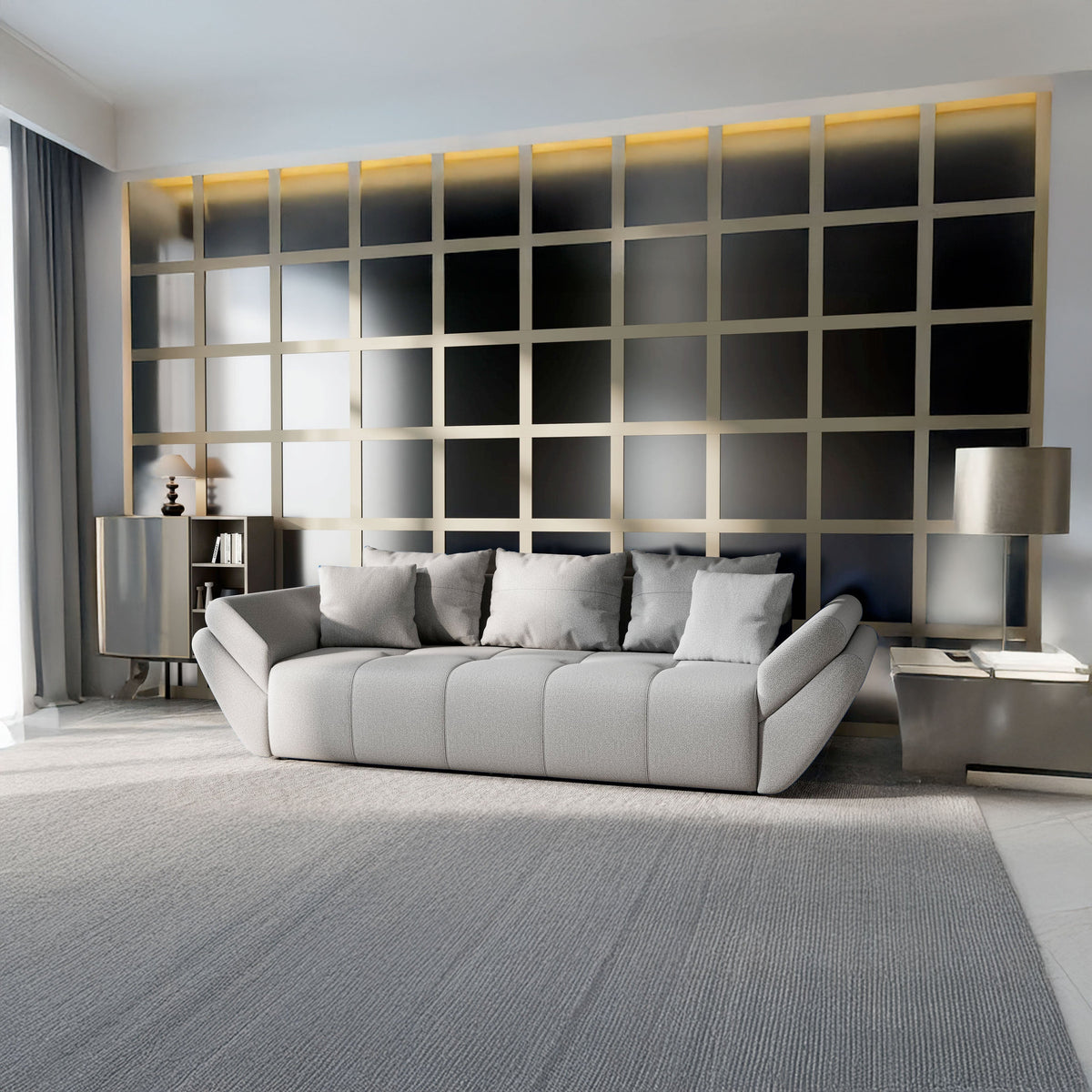 Canapea extensibilă dumonde cu ladă de depozitare si sezut confortabil din spuma HR, Berlin Enjoy Grey 250x100 cm Fabrica