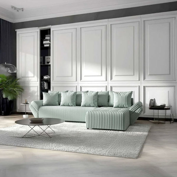 Colțar extensibil dumonde cu ladă de depozitare si sezut confortabil din spuma HR, Berlin XL Ambience Mint II 350x185 cm Fabrica