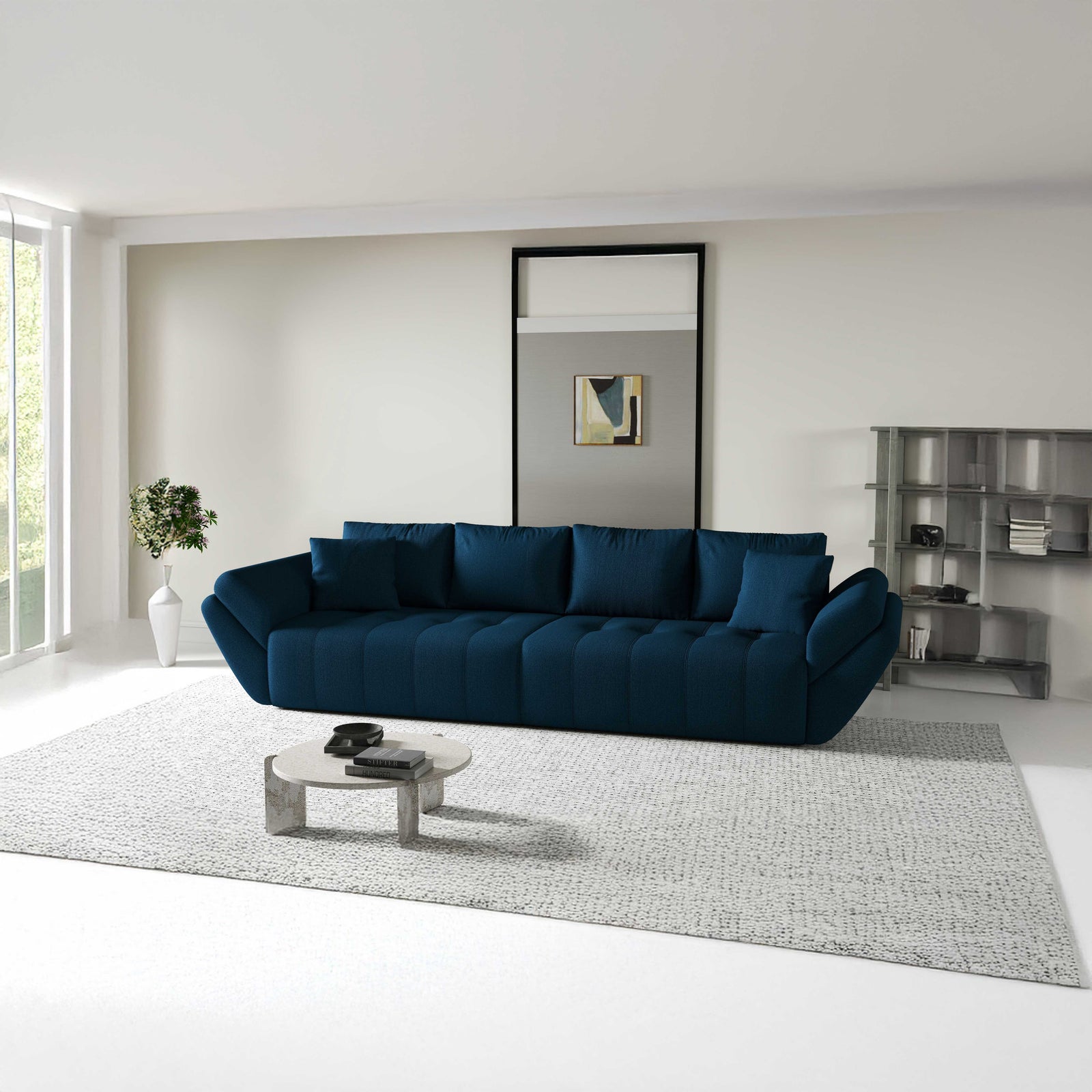 Canapea extensibilă dumonde cu ladă de depozitare si sezut confortabil din spuma HR, Berlin Enjoy Petrol 300x100 cm Fabrica