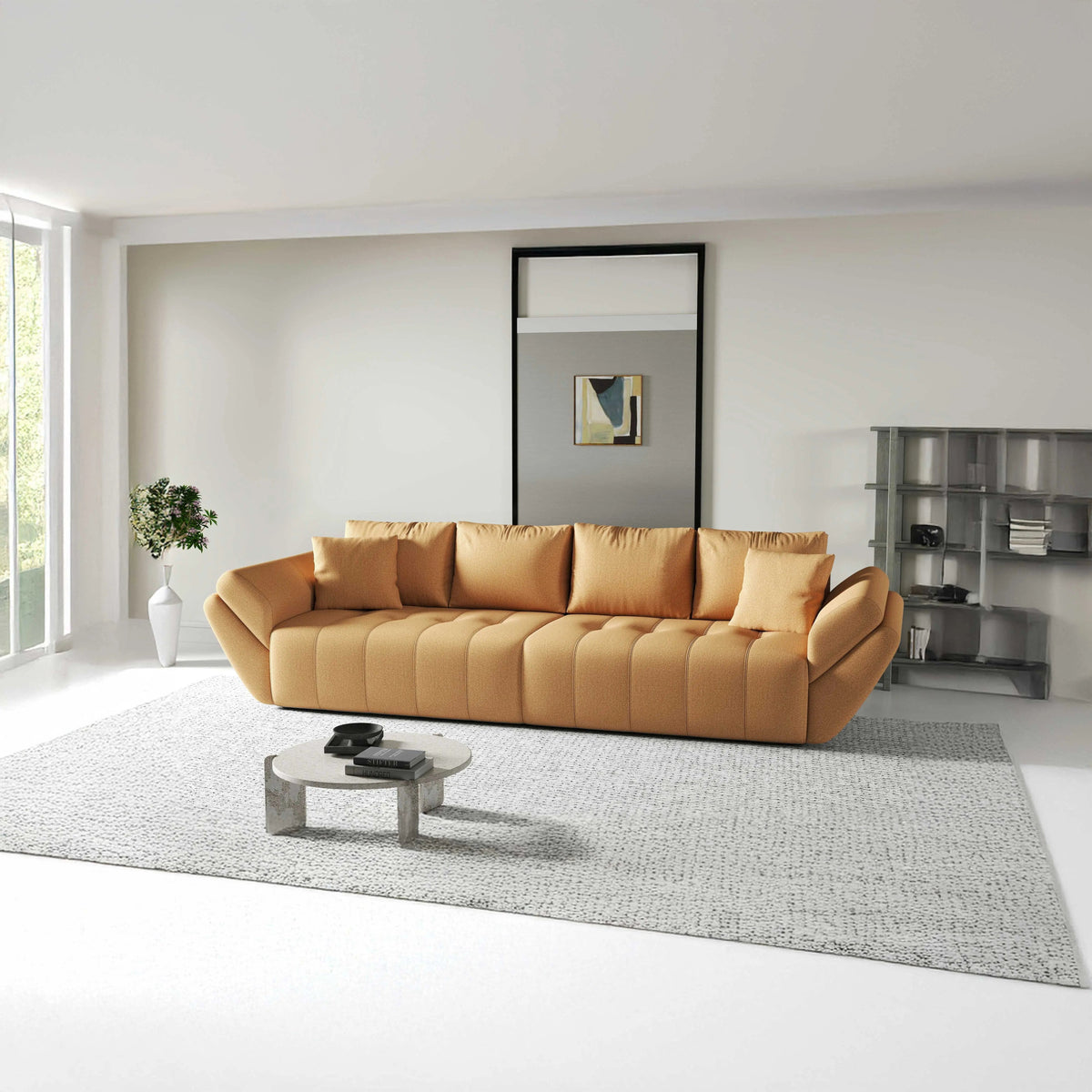 Canapea extensibilă dumonde cu ladă de depozitare si sezut confortabil din spuma HR, Berlin Enjoy Mango 300x100 cm Fabrica
