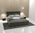 Pat dormitor dumonde, tapitat verde, Elaris 180x200 cm, somiera rabatabila inclusa, spatiu depozitare