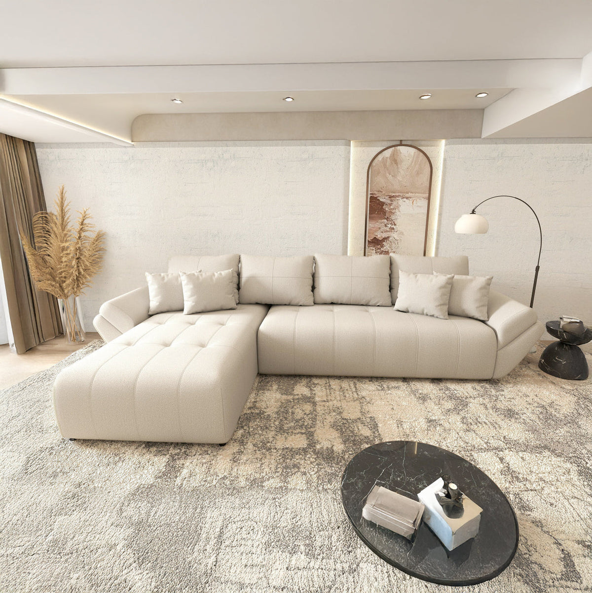 Colțar extensibil dumonde cu ladă de depozitare Berlin XL Enjoy Beige 350x185 cm