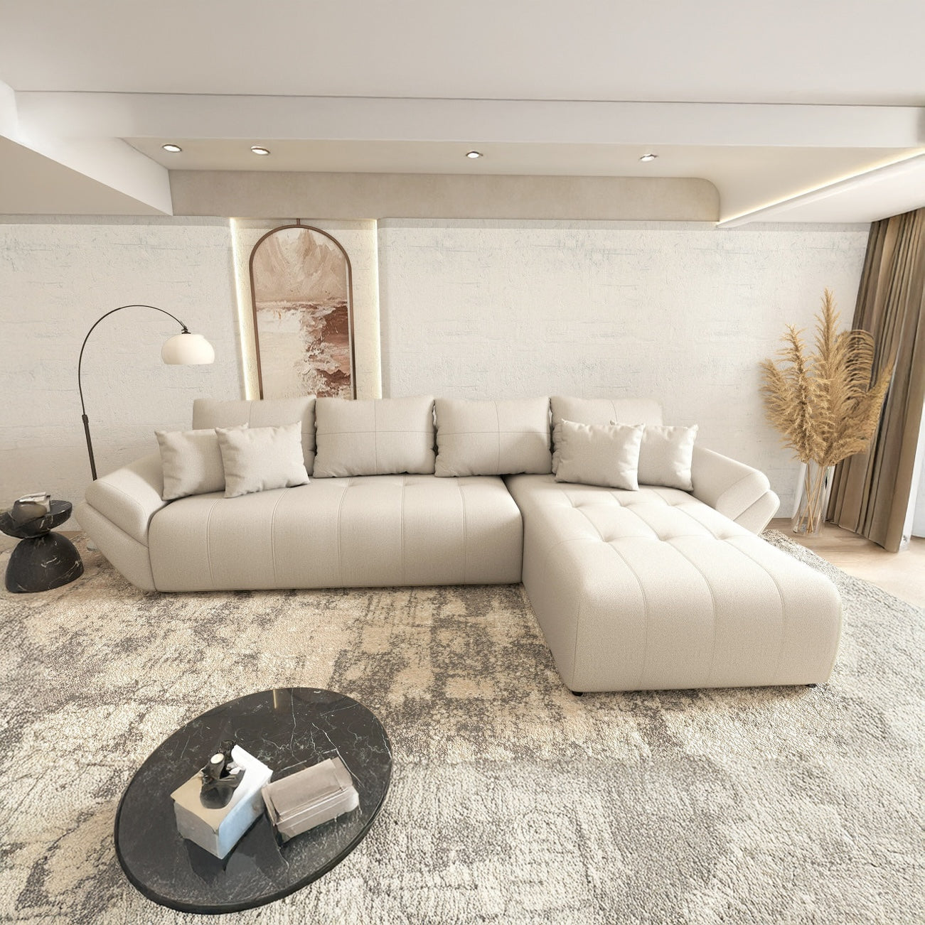 Colțar extensibil dumonde cu ladă de depozitare Berlin XL Enjoy Beige 350x185 cm II