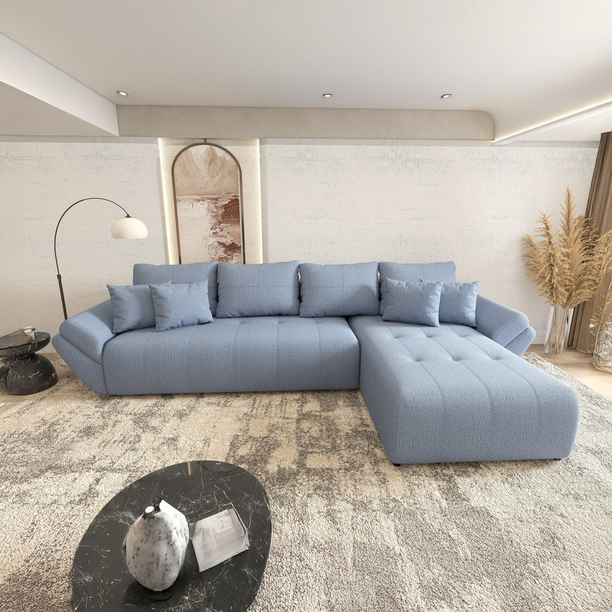 Colțar extensibil dumonde cu ladă de depozitare Berlin XL Enjoy Blue 350x185 cm II