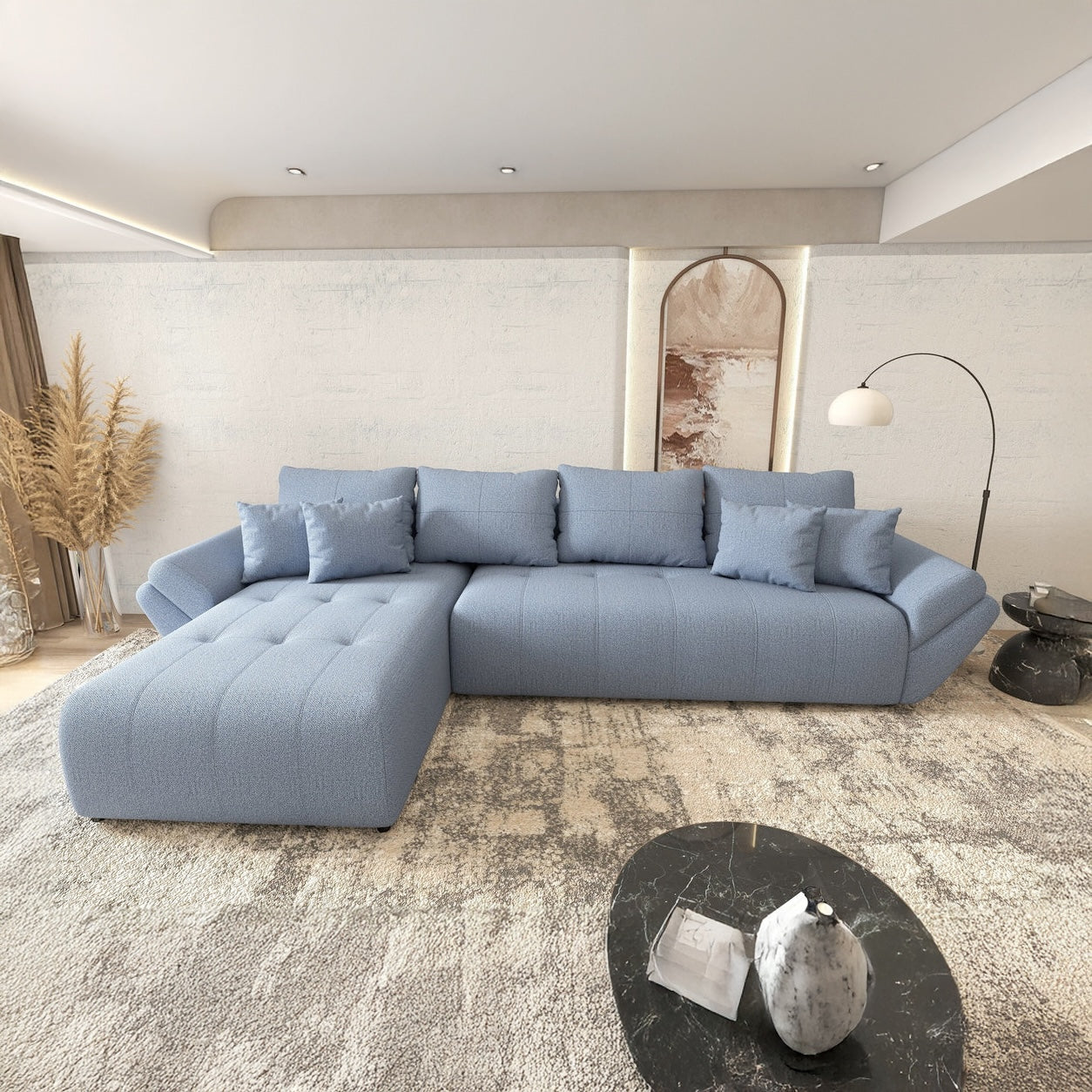 Colțar extensibil dumonde cu ladă de depozitare Berlin XL Enjoy Blue 350x185 cm