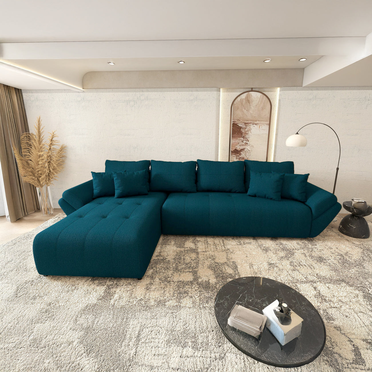 Colțar extensibil dumonde cu ladă de depozitare Berlin XL Enjoy Petrol 350x185 cm