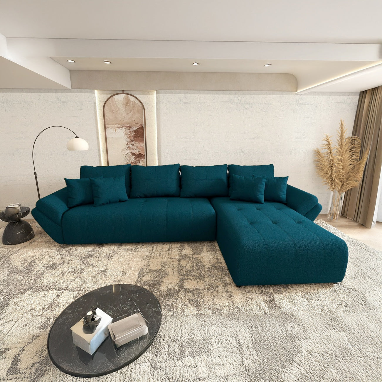 Colțar extensibil dumonde cu ladă de depozitare Berlin XL Enjoy Petrol 350x185 cm II