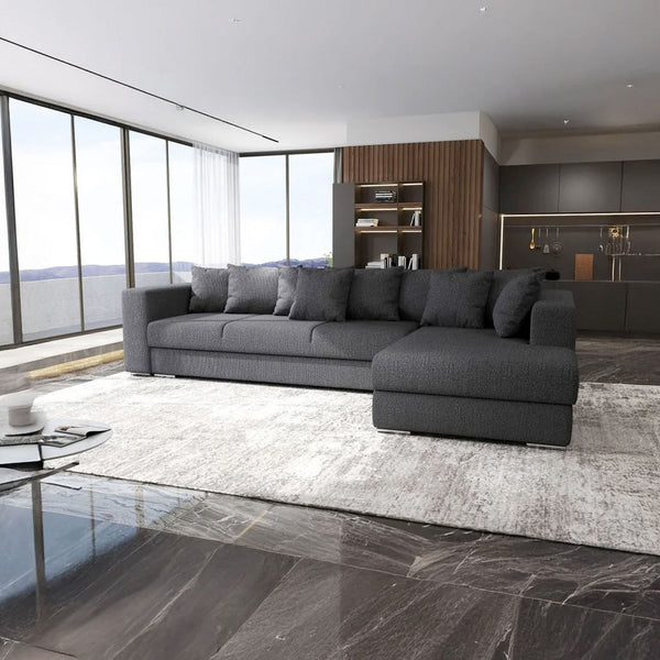 Colțar extensibil dumonde cu ladă de depozitare si sezut confortabil din spuma HR, Gloria Enjoy Grafit 320x183 cm Fabrica