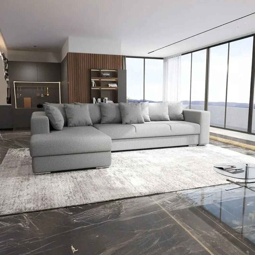 Colțar extensibil dumonde cu ladă de depozitare si sezut confortabil din spuma HR, Gloria Enjoy Grey 320x183 cm Fabrica