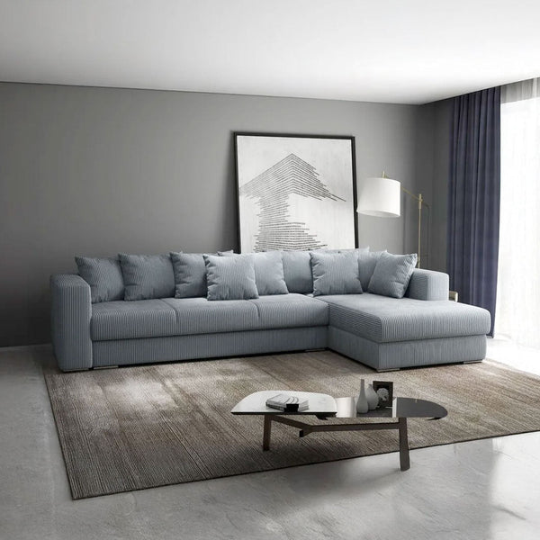 Colțar extensibil dumonde cu ladă de depozitare si sezut confortabil din spuma HR, Gloria Zoom Grey II 320x183 cm Fabrica