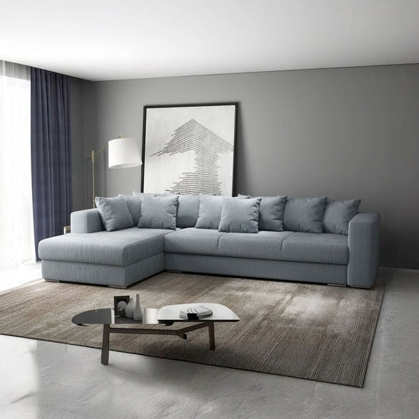 Colțar extensibil dumonde cu ladă de depozitare si sezut confortabil din spuma HR, Gloria Zoom Grey 320x183 cm Fabrica