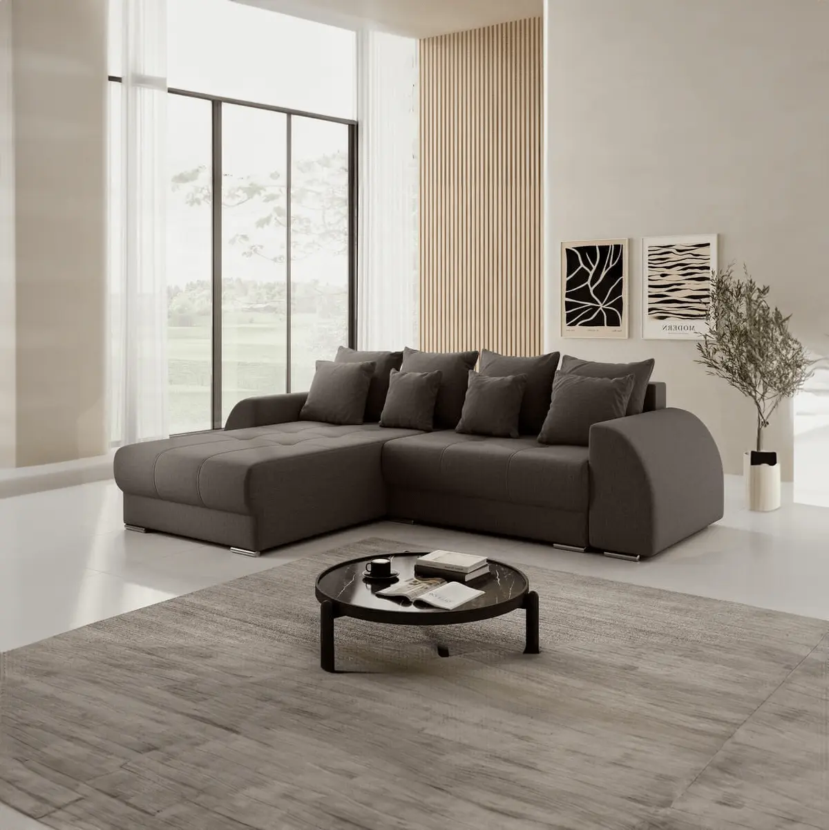 Colțar extensibil dumonde cu ladă de depozitare si sezut confortabil din spuma HR, Verona Enjoy Kaki 290x185 cm Fabrica